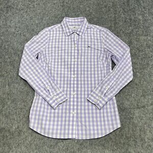 Vineyard Vines Shirt Womens 0 Purple White Gingham Long Sleeve Button Up Cotton